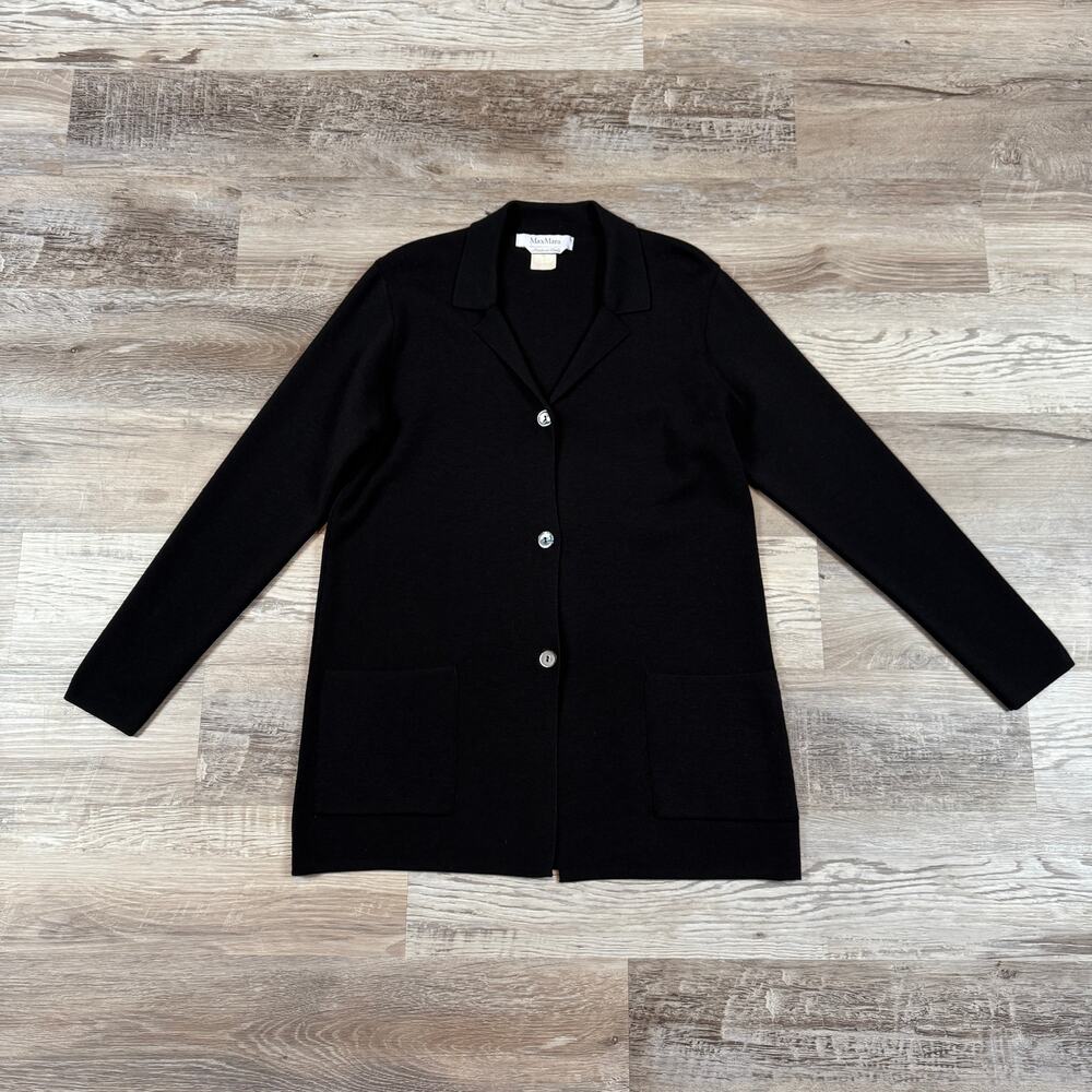 Vintage 90s Max Mara Virgin Wool Knit Blazer Cardigan Italy Quiet Luxury Fall L